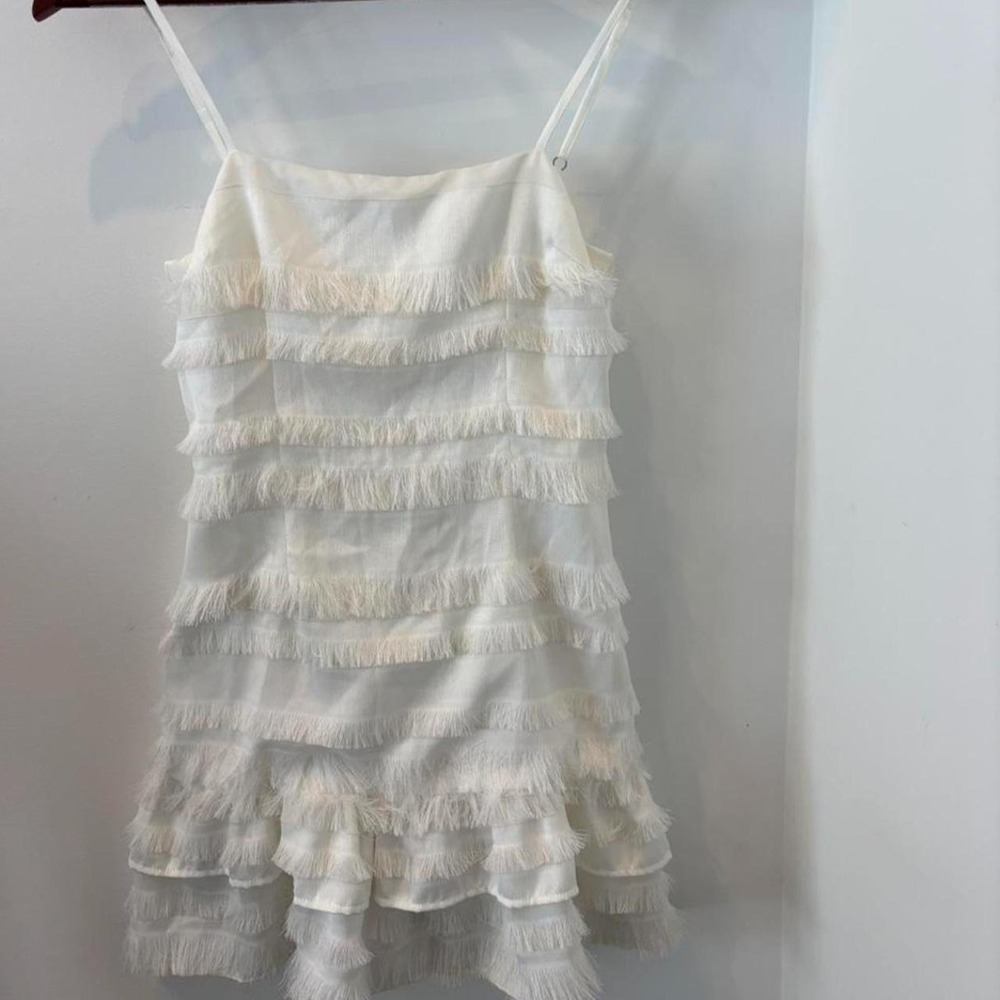 Polly White Fringe Mini Dress SZ 8 flapper party bridal